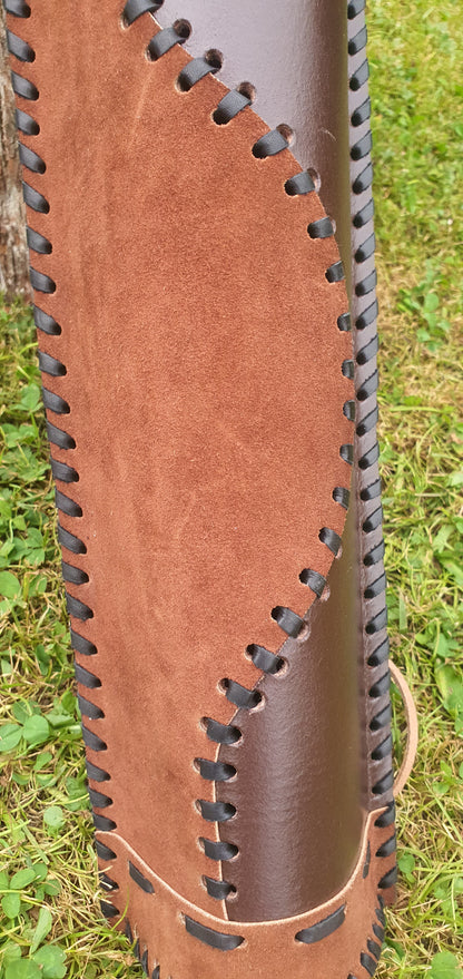 Split leather traditional quiver with curved stitching design