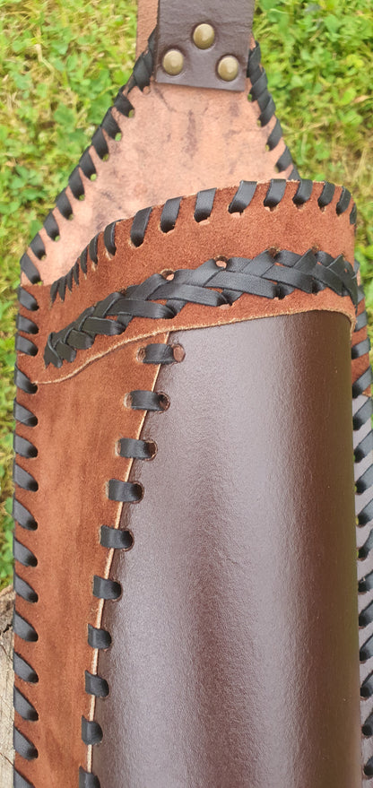 Split leather traditional quiver with curved stitching design