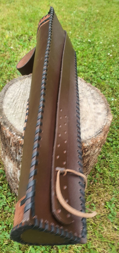 Split leather traditional quiver with curved stitching design